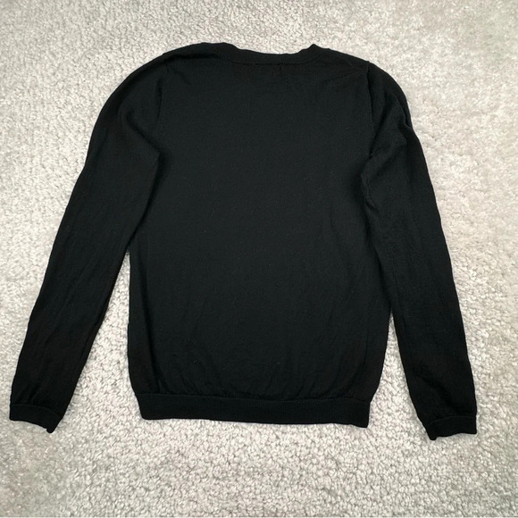 Garnet Hill 100% Wool Rhinestone Flower Striped Shirt. Black and Tan. Small - Picture 3 of 11